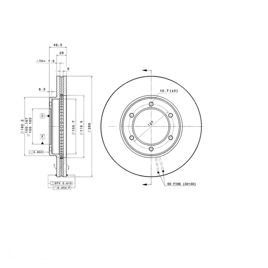 Vented Front Brake Disc Rotors Hiace 1993-2004