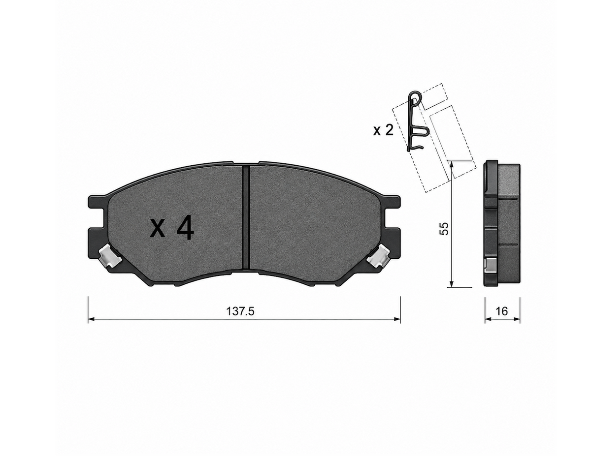 Front brake pad set for Mitsubishi Delica L400 2WD 5-bolt disc brakes, premium replacement brake pads, replaces AY040MT008, DBP511119, MR205256, MR205257, MR389547, MR389550, MR510680, X3511009.
