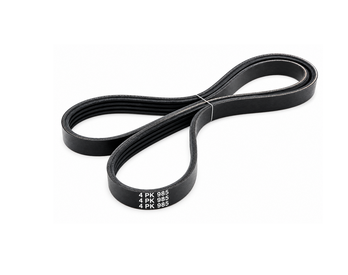 Mitsubishi Delica L400 2.4L 4G64 gasoline alternator belt 4PK985, OEM MD186125, replacement 4-rib accessory drive belt.