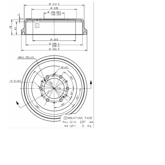 リアブレーキドラム ハイエース 1989-2004