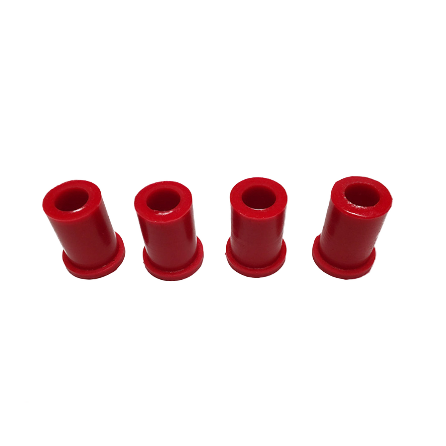 Four red polyurethane bushings for rear spring shackles, displayed against a white background with the HiYota logo and Toyota logo in the corner.