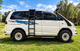 
TERRA right-side aluminum ladder for Mitsubishi Delica L400 1994–2006, black powder-coated side ladder with 700 lb load capacity, made in Canada.