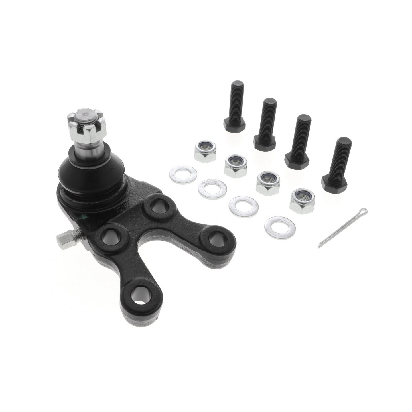 Lower Ball Joint for a vehicle, featuring a black castle nut, cotter pin, and key for installation. The part is displayed on a white background with the 'Heyota Parts' logo.


