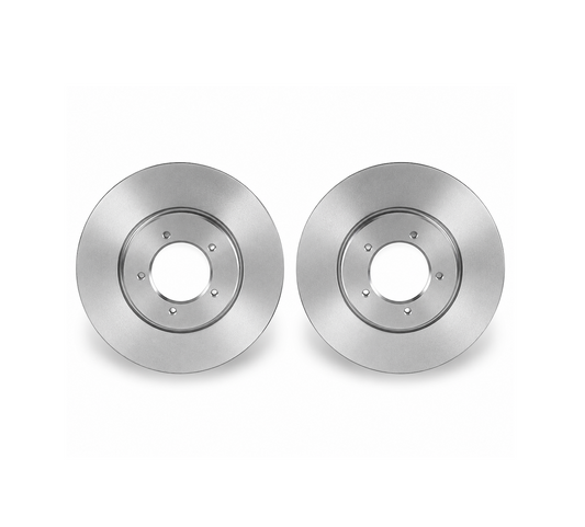 Pair of front vented brake discs for Toyota HiAce H100 5-bolt 1KZ, OEM 43512-26120, replacement brake rotors on a white background.