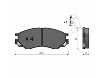 Front brake pad set for Mitsubishi Delica L400 2WD 5-bolt disc brakes, premium replacement brake pads, replaces AY040MT008, DBP511119, MR205256, MR205257, MR389547, MR389550, MR510680, X3511009.