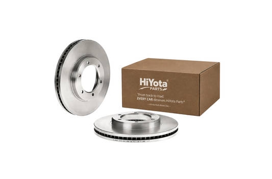 HiYota Parts vented front brake disc rotor pair for Toyota HiAce 1993–2004, 285 mm x 28 mm, 6-hole design. Fits select HiAce, Grand HiAce, Granvia, Regius Ace, Regius and Touring HiAce models. OEM part number 43512-26130 (4351226130).