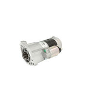 A starter motor for a Mitsubishi Delica L300 1990-1993 and Delica L400 1994-2006, silver in color, with mounting hardware attached.

