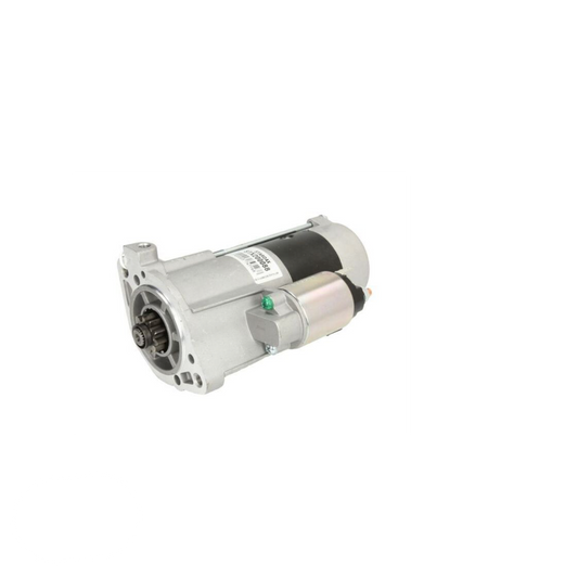 A starter motor for a Mitsubishi Delica L300 1990-1993 and Delica L400 1994-2006, silver in color, with mounting hardware attached.

