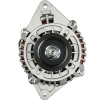Mitsubishi Delica L400 2.4L 4G64 gas alternator, 12V 90A, with technical dimensions, mounting specifications, pulley details, and 2-pin L/S connector diagram. MD313384