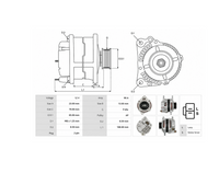 Mitsubishi Delica L400 2.4L 4G64 gas alternator, 12V 90A, with technical dimensions, mounting specifications, pulley details, and 2-pin L/S connector diagram. MD313384
