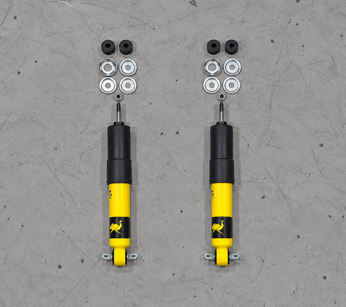 Old Man Emu front shock absorbers for Mitsubishi Delica L300, heavy-duty premium suspension shocks sold as a pair for improved handling, stability, off-road and overland performance.