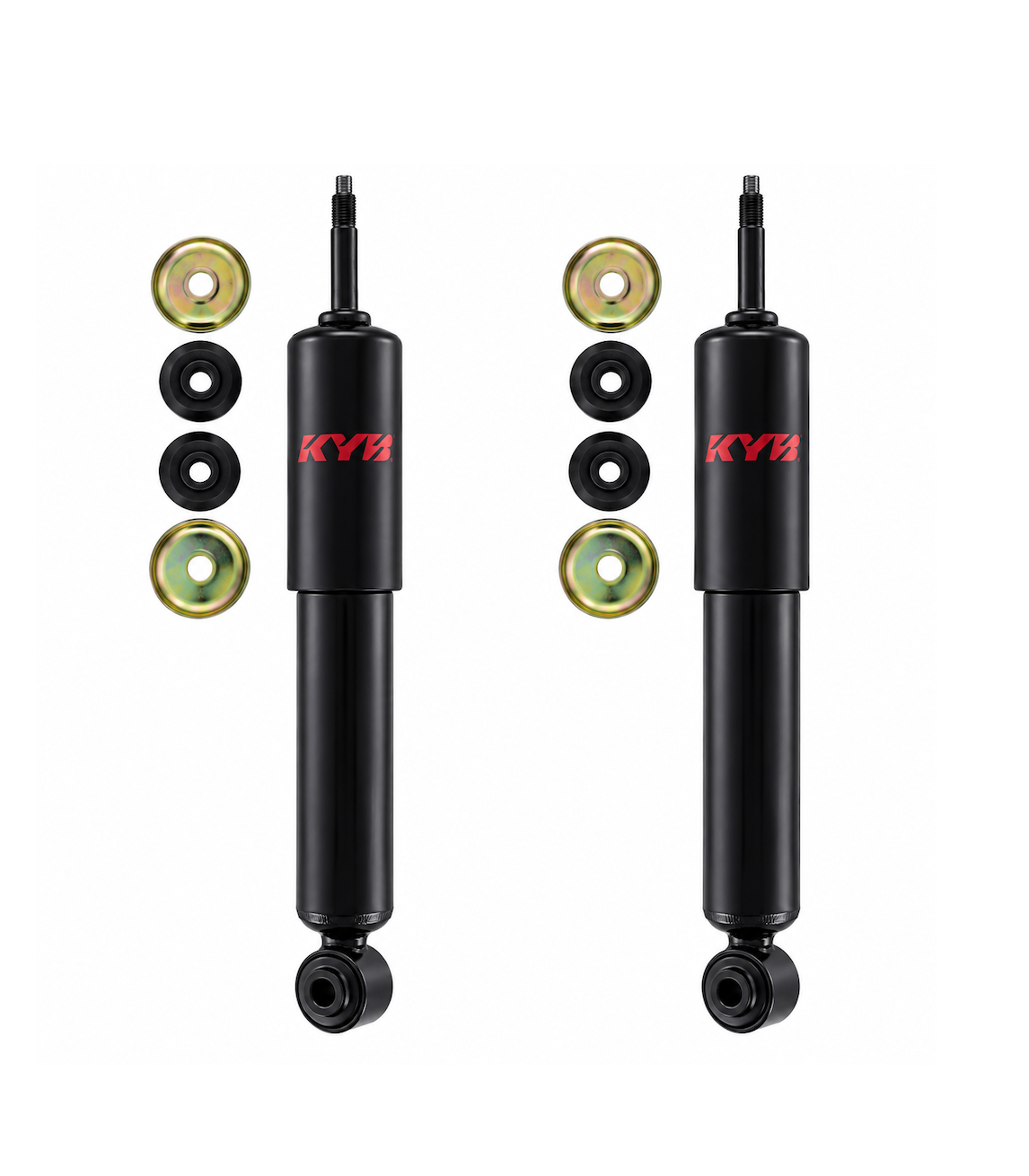 Pair of KYB front shock absorbers for Mitsubishi Delica L400 1994–2006 with mounting hardware