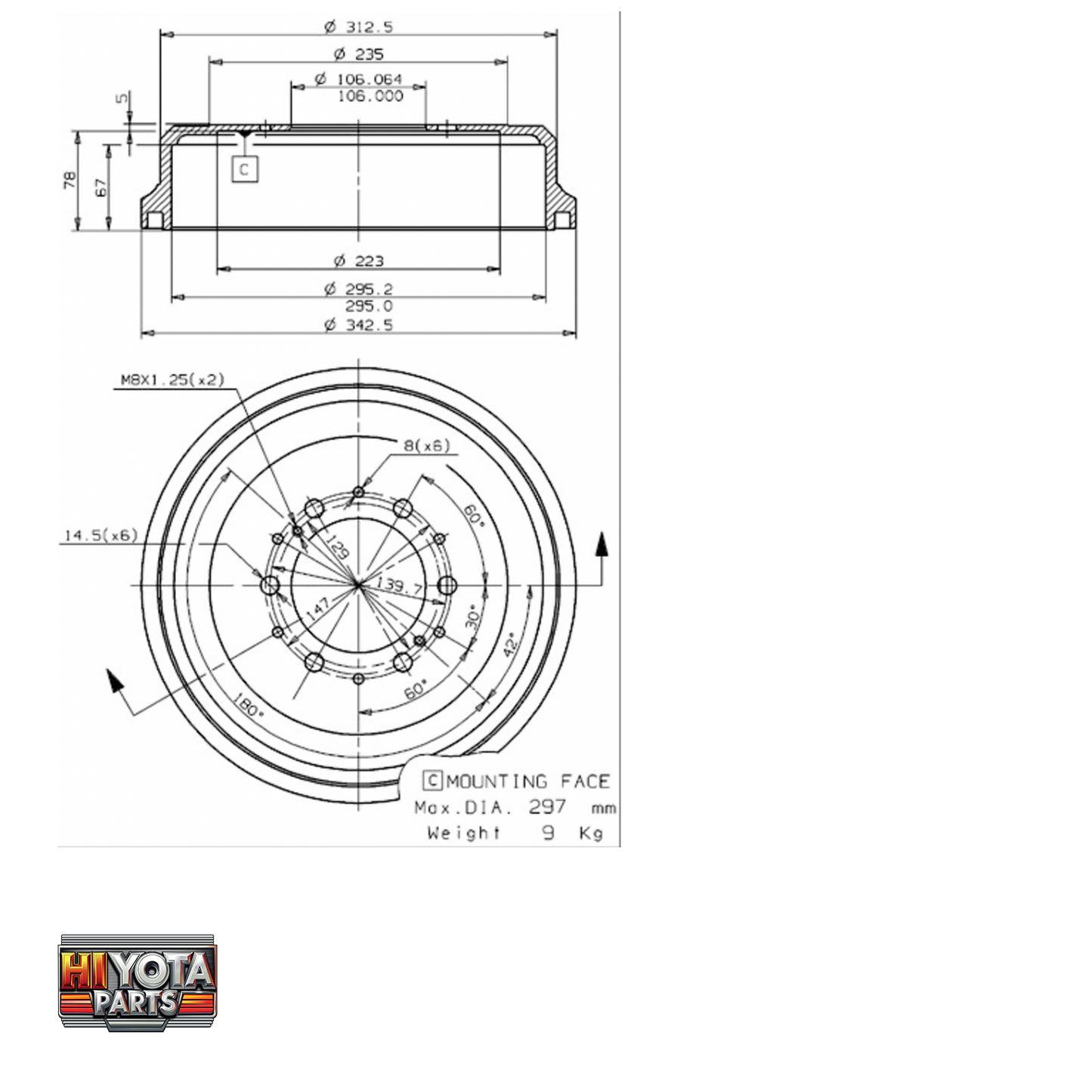 Rear Brake Drum Hiace 1989-2004