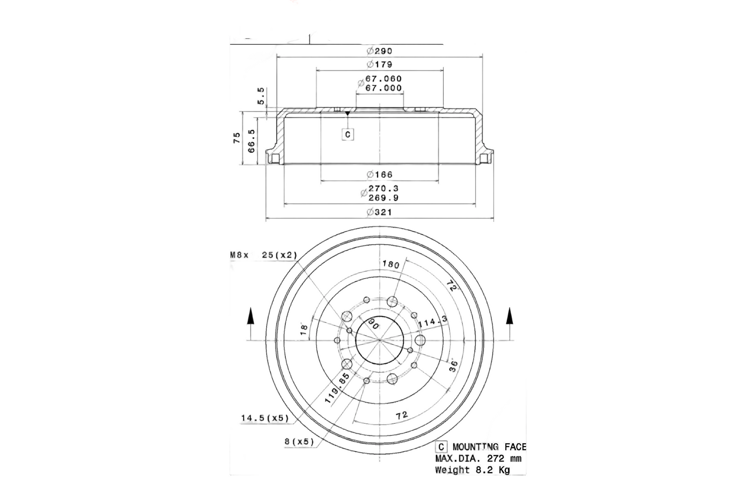 Rear Brake Drum Hiace 5 Bolt 1989-2004