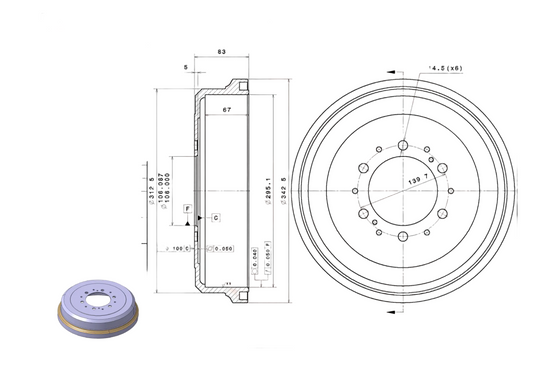 Rear Brake Drum Hiace 6 Bolt 1989-2004