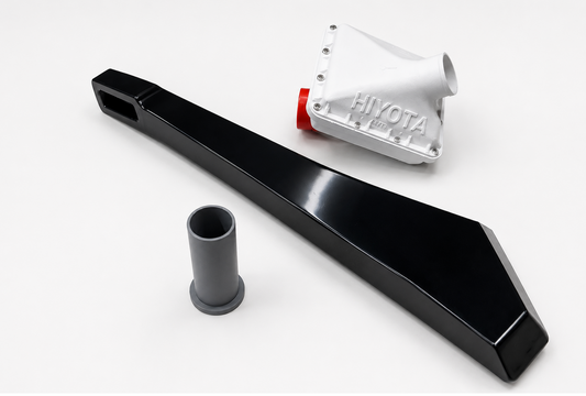Toyota HiAce H200 snorkel kit by HiYota Parts, featuring a heavy-duty black snorkel body and intake adapter for H200 models.