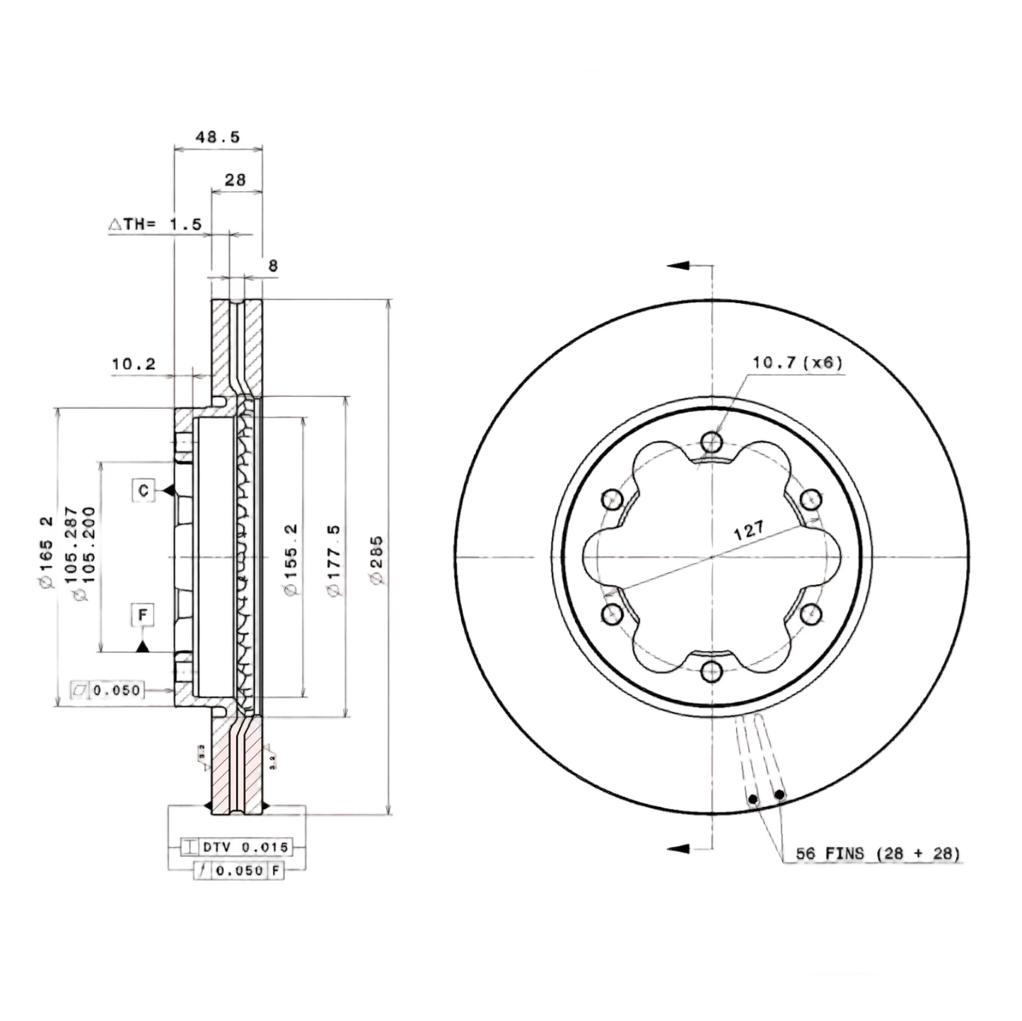 Vented Front Brake Disc Rotors Hiace 1993-2004