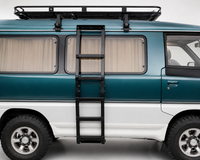 HiYota TERRA aluminum side ladder mounted on a Mitsubishi Delica L300, black powder-coated, right-side roof access ladder made in Canada for all L300 models.