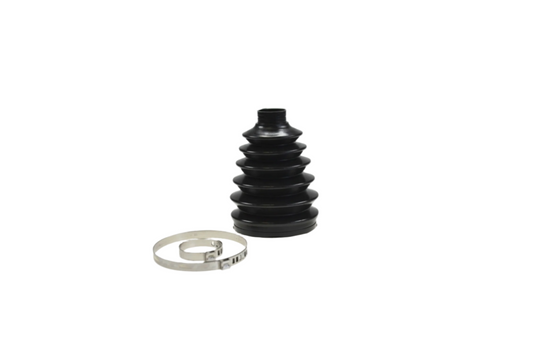 CV boot outer left kit including one black CV boot and grease pack, with clips, against a white background.

 