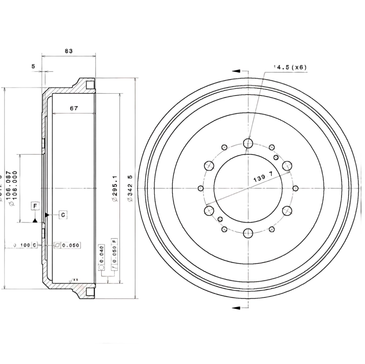 リアブレーキドラム ハイエース 1989-2004