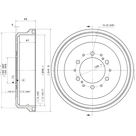 リアブレーキドラム ハイエース 1989-2004